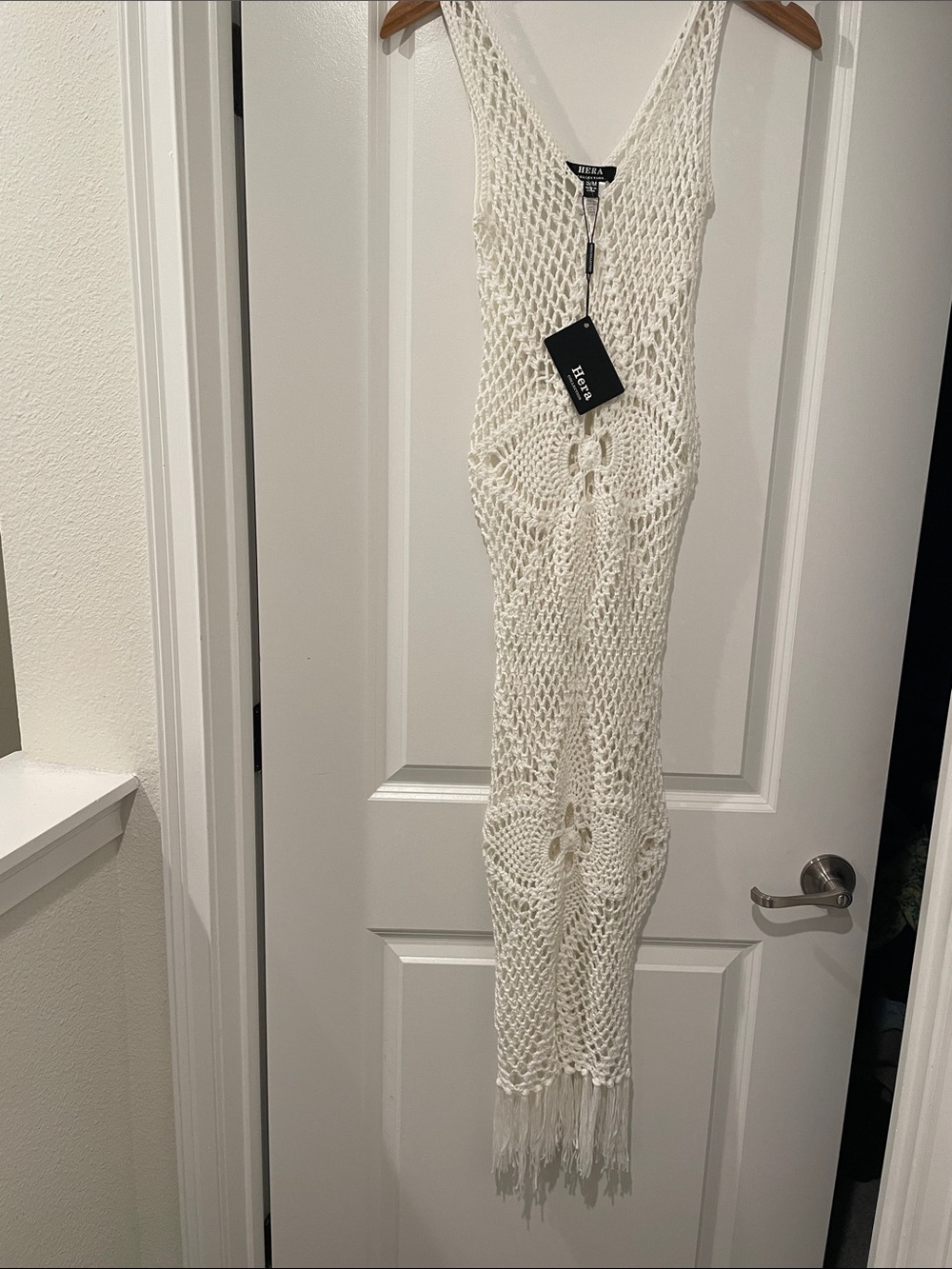 Hera collection white crochet maxi dress swim coverup small nwt